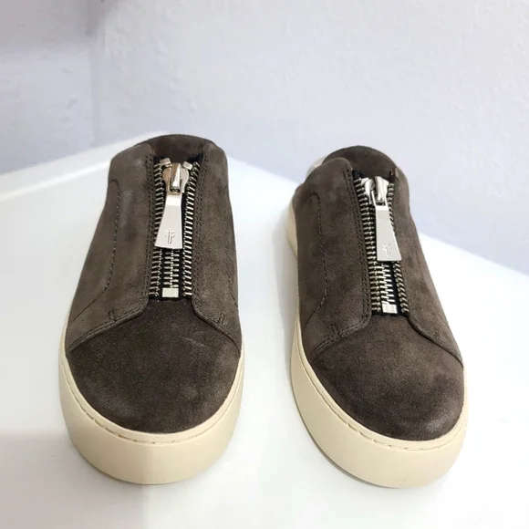 FRYE Lena Zip Up Mules Slip-On Sneakers in Grigio Gray Suede Color - Picture 3 of 10
